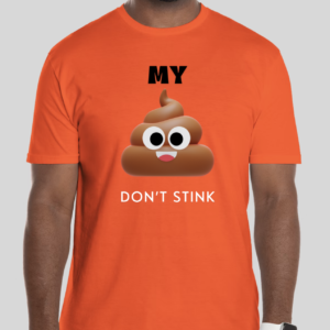 The Don't Stink t-shirt features the poop emoji alongside a popular phrase. The classic BHS logo is applied to the back of the t-shirt.
